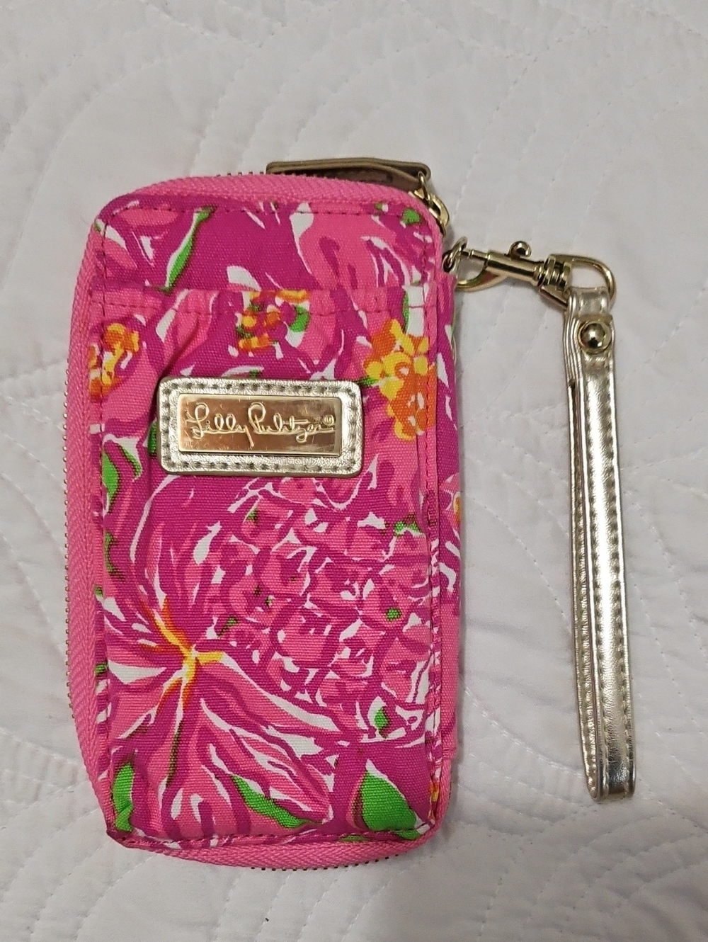 Lilly Pulitzer Pink Floral Phone Wristlet with Gold Strap